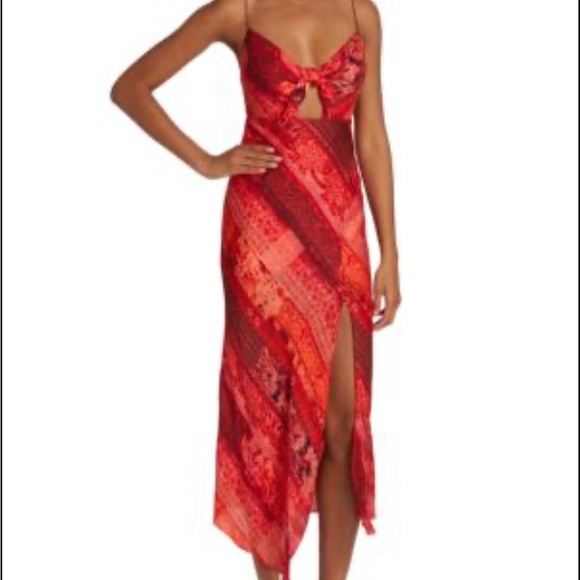 Sexy date hot Asymmetrical Midi Dress Summer Bright Coral red orange pink spring - Picture 2 of 9